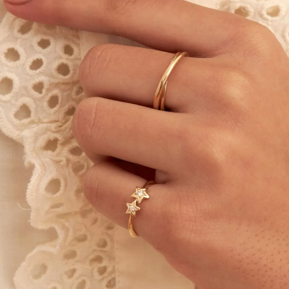Dinny Hall Bijou Duo Star Recycled Gold Diamond Pinky Ring