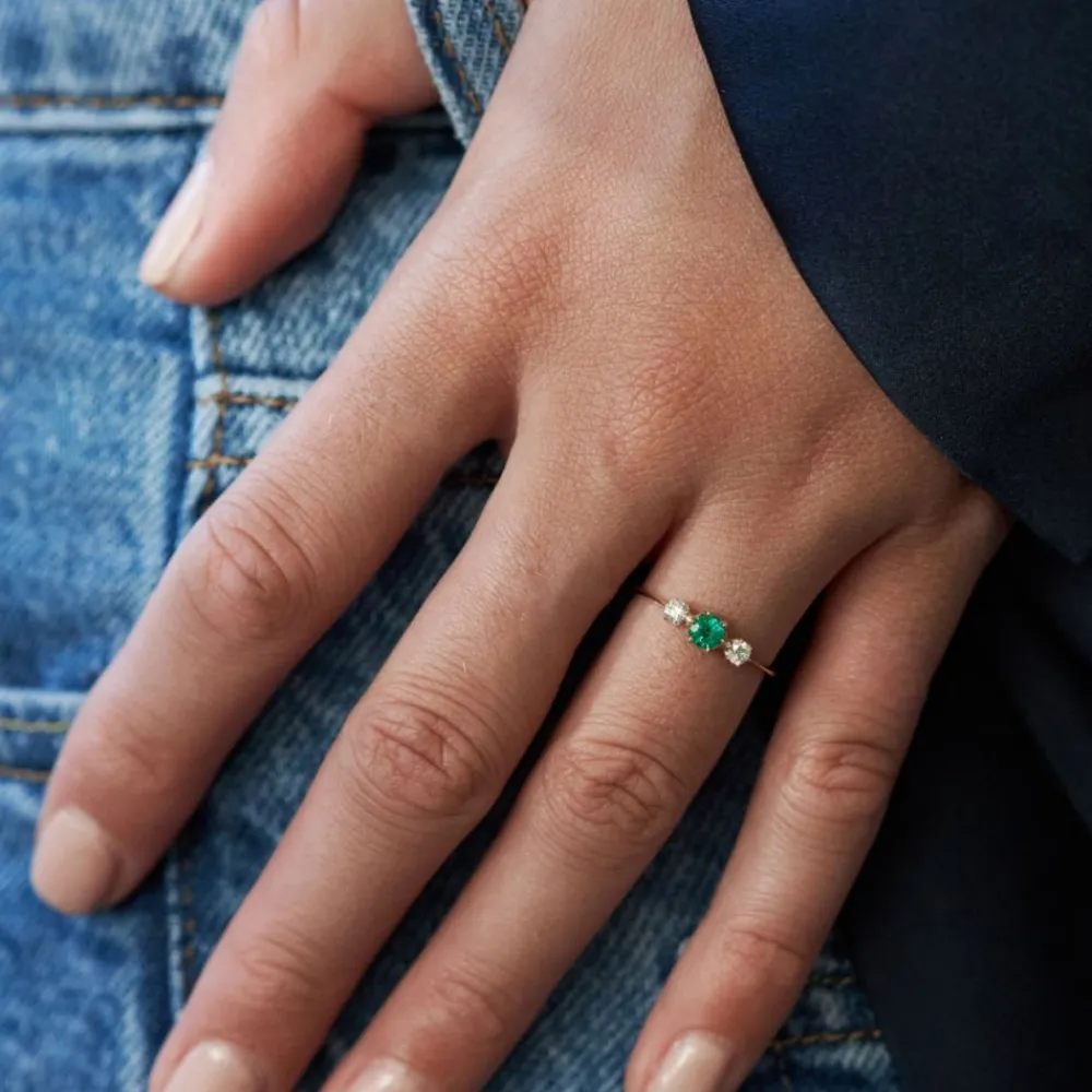Dinny Hall Elyhara 18K Fine Emerald & Diamond Small Trilogy Ring