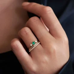 Dinny Hall Elyhara 18K Fine Emerald & Diamond Small Trilogy Ring
