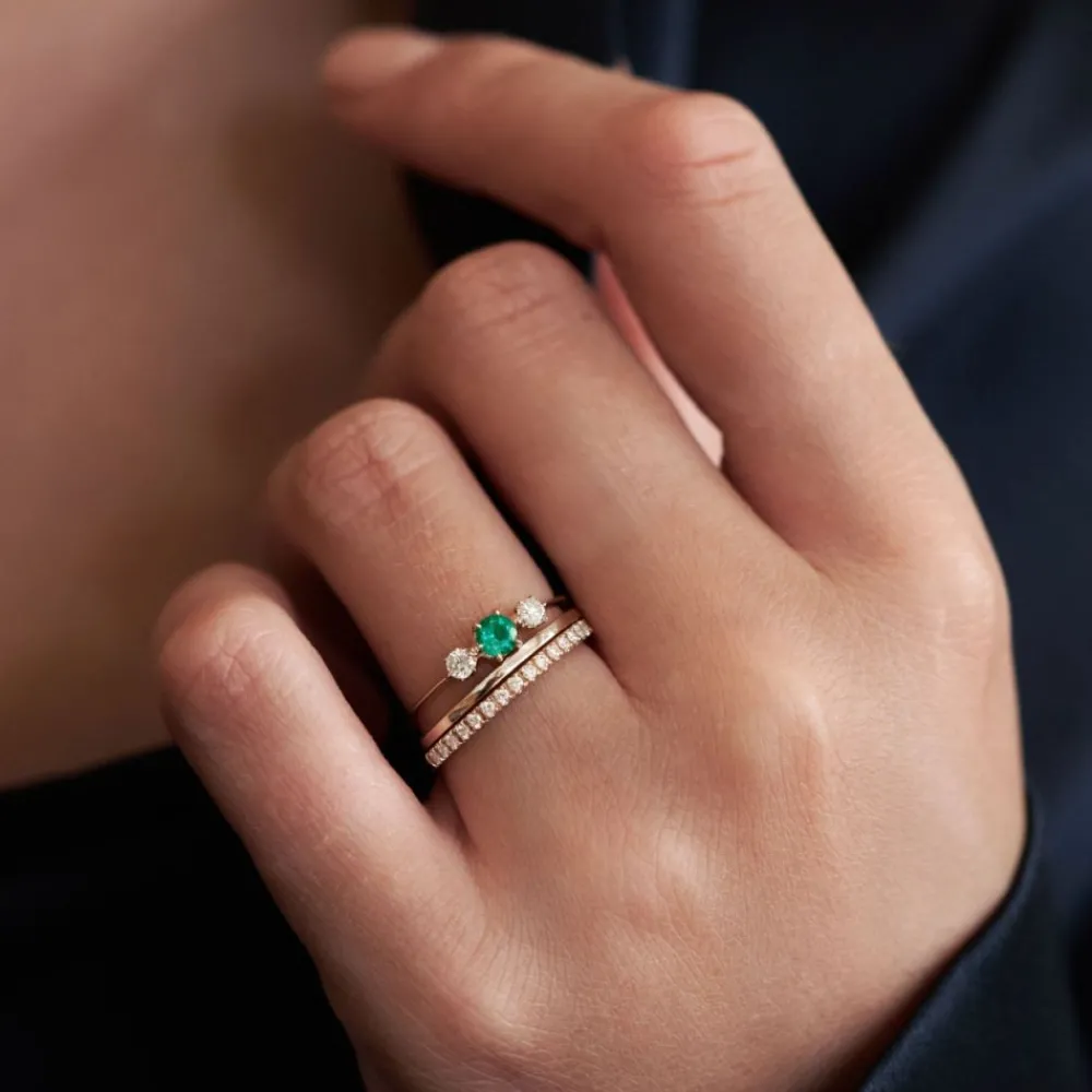 Dinny Hall Elyhara 18K Fine Emerald & Diamond Small Trilogy Ring