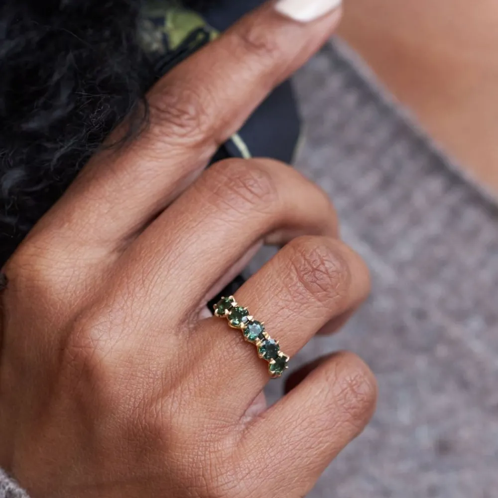 Dinny Hall Elyhara 18K Fine Verdant Green Sapphire Five Stone Ring