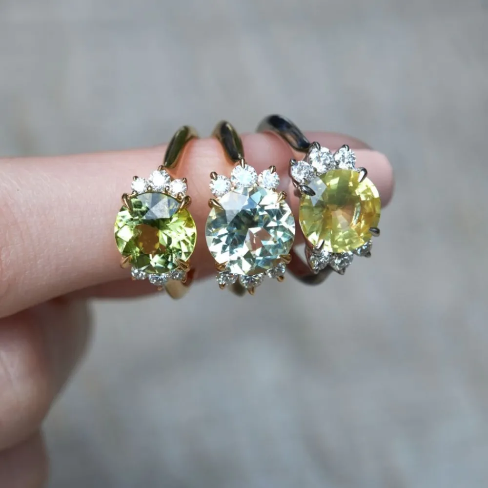 Dinny Hall Krista 18K Fine Lime Green Tourmaline & Brilliant Cut Diamond Ring