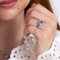 Dinny Hall Sheba Cushion 18K Fine Cornflower Blue Sapphire & Diamond Ring