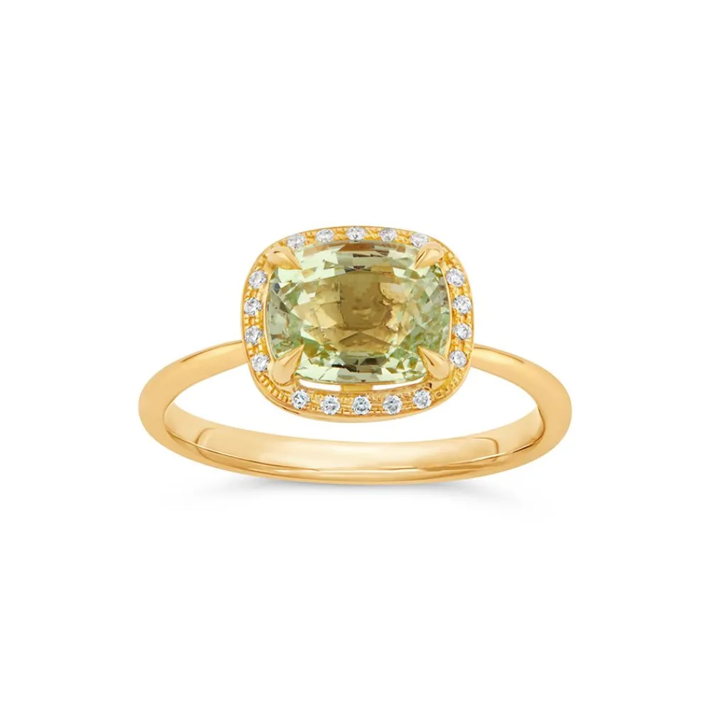 Dinny Hall Sheba Cushion 18K Fine Green Garnet & Diamond Ring