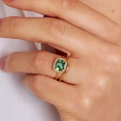 Dinny Hall Sheba Cushion 18K Fine Green Tourmaline & Diamond Ring
