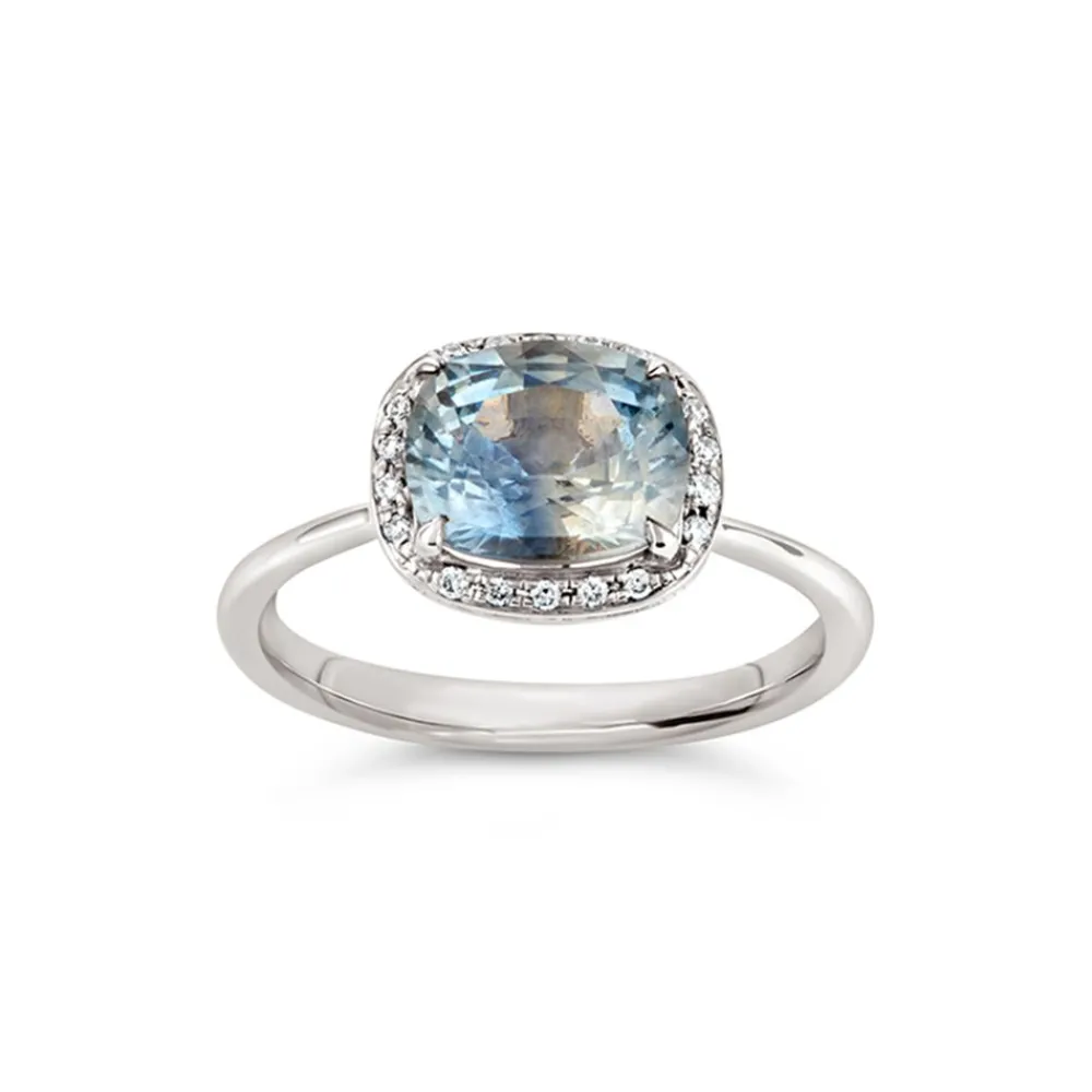 Dinny Hall Sheba Cushion 18K Fine Light Blue Sapphire & Diamond Ring