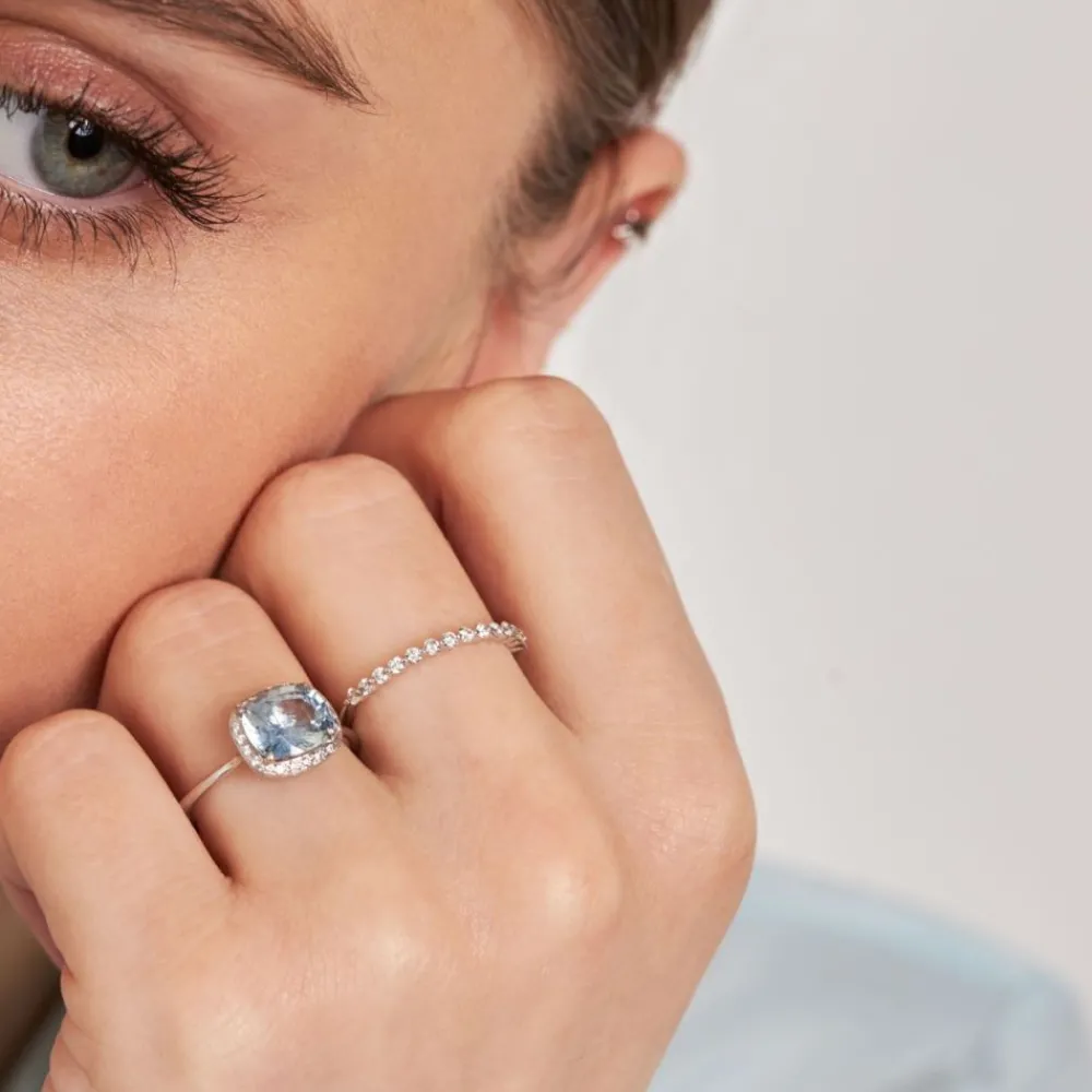 Dinny Hall Sheba Cushion 18K Fine Light Blue Sapphire & Diamond Ring