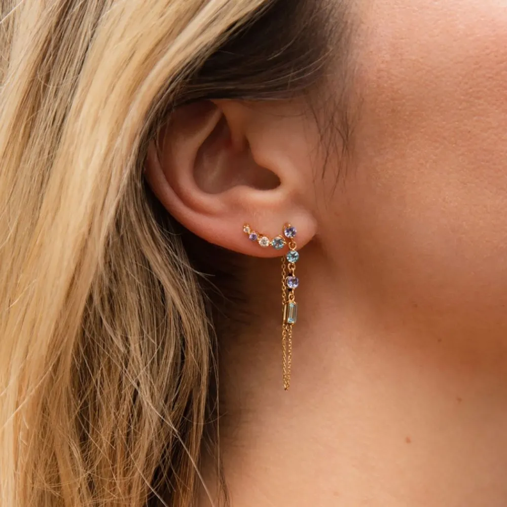 Dinny Hall Shuga Created Diamond & Gemstone Tapering Crawler Studs