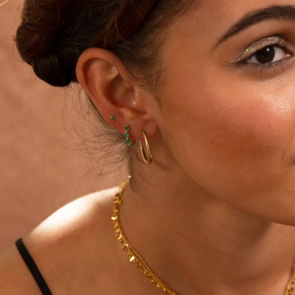 Dinny Hall Shuga 14K Gold Emerald Huggie Hoops