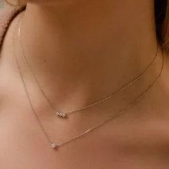 Dinny Hall Shuga 14K Gold Three Stone Diamond Bar Necklace