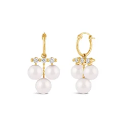 Dinny Hall Shuga 14K Large Triple Pearl & Diamond Drop Earrings