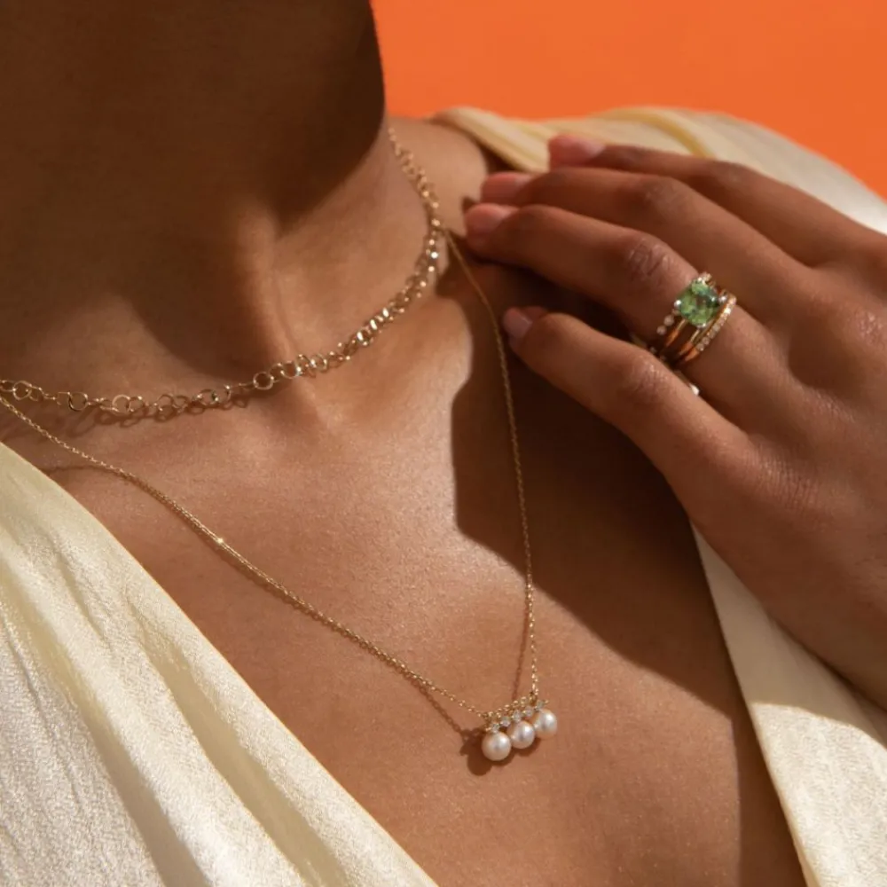 Dinny Hall Shuga 14K Triple Pearl & Five Diamond Pendant